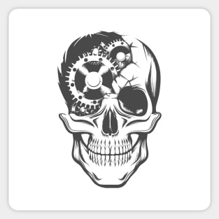 Human Skull with Clockwork Gears Inside Tattoo Sticker